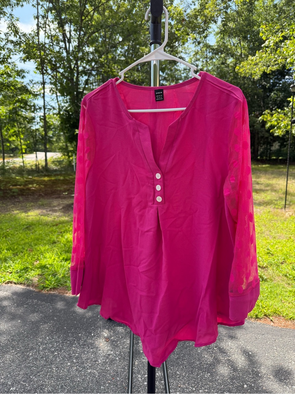 Fuchsia Split-Neck Button Tunic